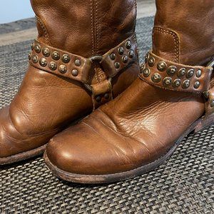 Frye Brown Harness Back Zip Boots Size 6.5